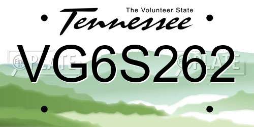 VG6S262 Tennessee License Plate