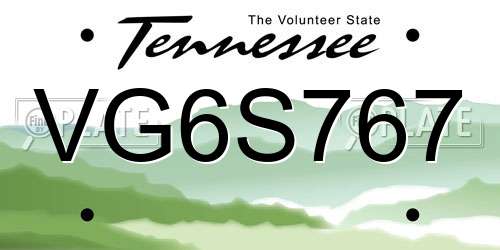 VG6S767 Tennessee License Plate