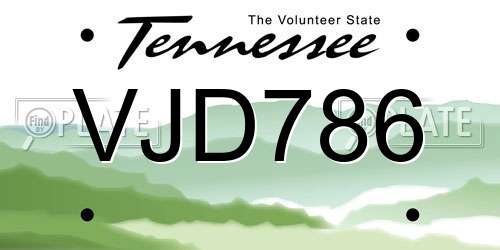 VJD786 Tennessee License Plate