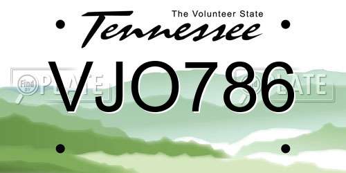 VJO786 Tennessee License Plate