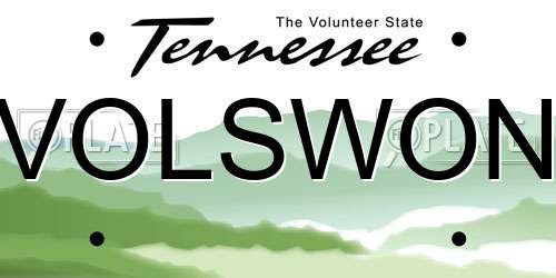 VOLSWON Tennessee License Plate