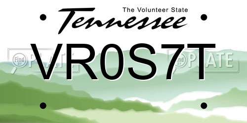VR0S7T Tennessee License Plate