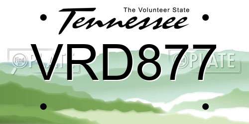 VRD877 Tennessee License Plate