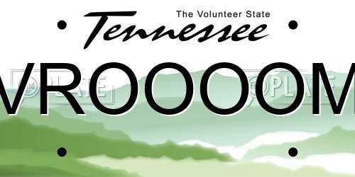 VROOOOM Tennessee License Plate