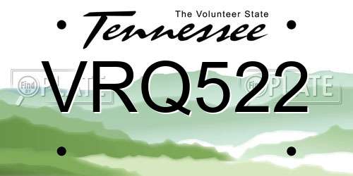 VRQ522 Tennessee License Plate