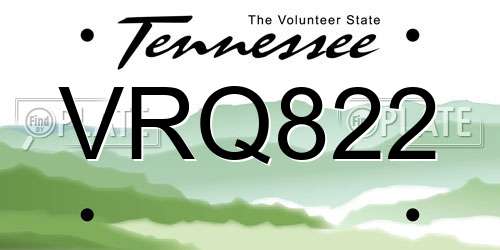 VRQ822 Tennessee License Plate