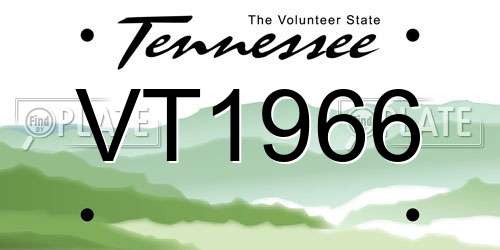 VT1966 Tennessee License Plate