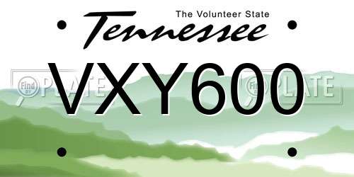 VXY600 Tennessee License Plate