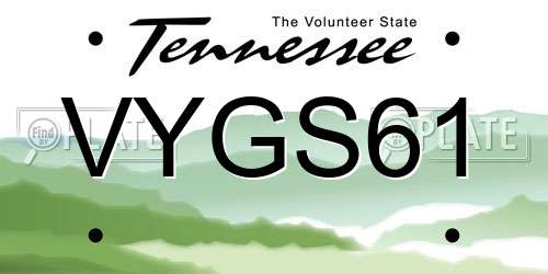 VYGS61 Tennessee License Plate