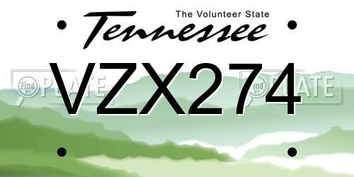 VZX274 Tennessee License Plate