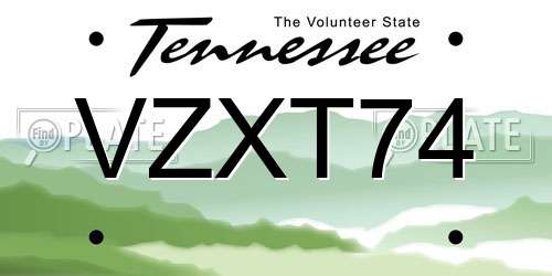 VZXT74 Tennessee License Plate