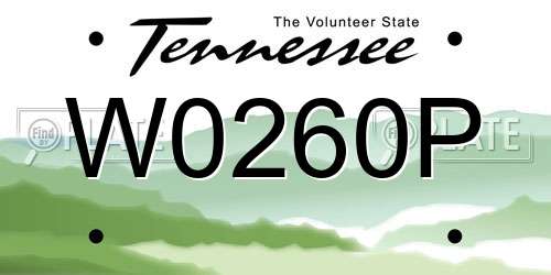 W0260P Tennessee License Plate