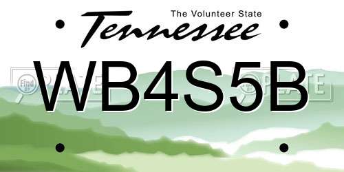 WB4S5B Tennessee License Plate