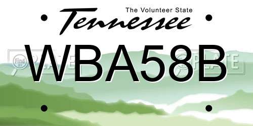 WBA58B Tennessee License Plate