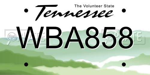 WBA858 Tennessee License Plate