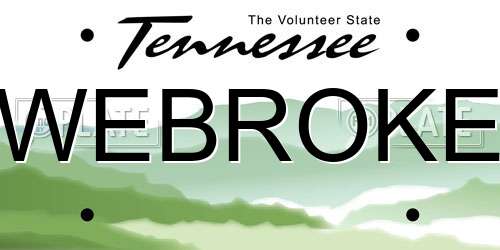 WEBROKE Tennessee License Plate