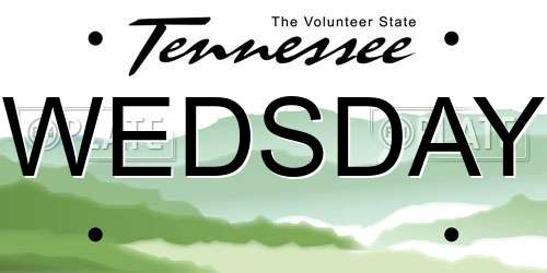 WEDSDAY Tennessee License Plate