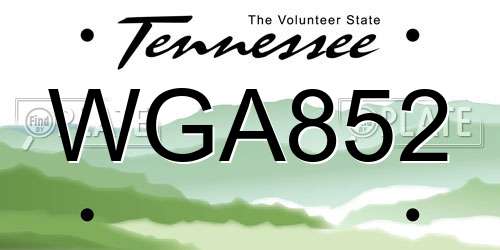 WGA852 Tennessee License Plate