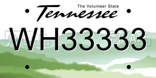 WH33333 Tennessee License Plate
