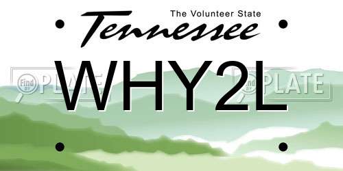 WHY2L Tennessee License Plate