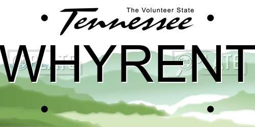 WHYRENT Tennessee License Plate