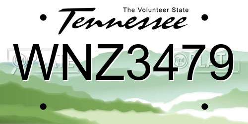 WNZ3479 Tennessee License Plate