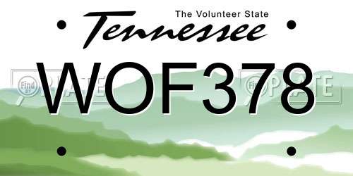 WOF378 Tennessee License Plate