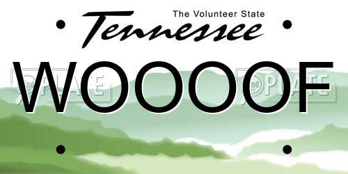 WOOOOF Tennessee License Plate