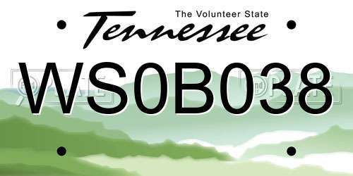 WS0B038 Tennessee License Plate