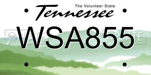 WSA855 Tennessee License Plate