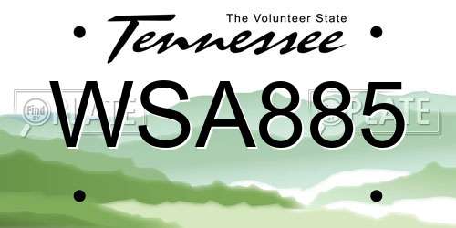 WSA885 Tennessee License Plate