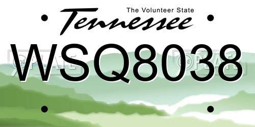WSQ8038 Tennessee License Plate
