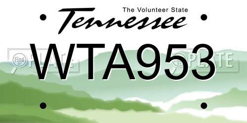 WTA953 Tennessee License Plate