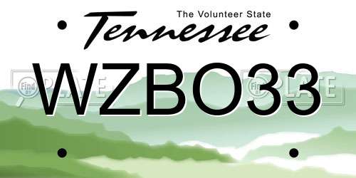 WZBO33 Tennessee License Plate