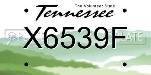 X6539F Tennessee License Plate