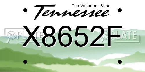 X8652F Tennessee License Plate