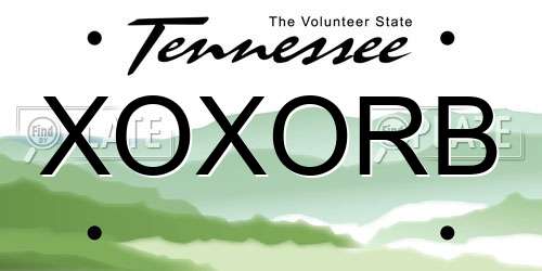 XOXORB Tennessee License Plate