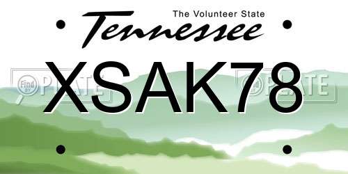 XSAK78 Tennessee License Plate