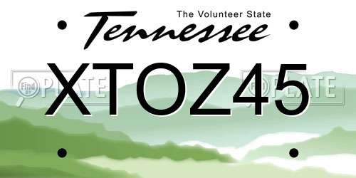 XTOZ45 Tennessee License Plate