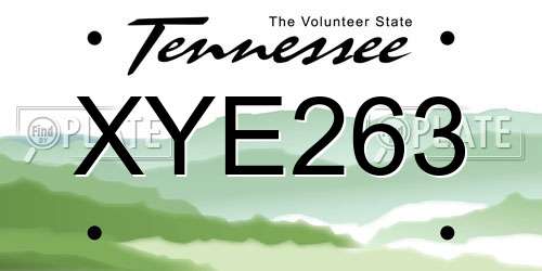 XYE263 Tennessee License Plate