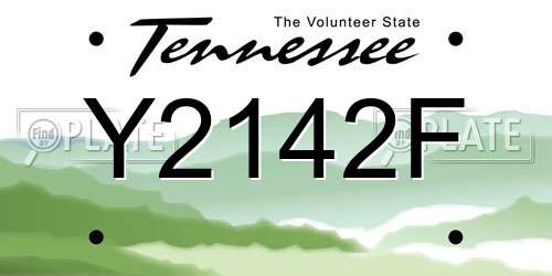 Y2142F Tennessee License Plate