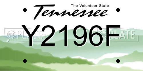 Y2196F Tennessee License Plate