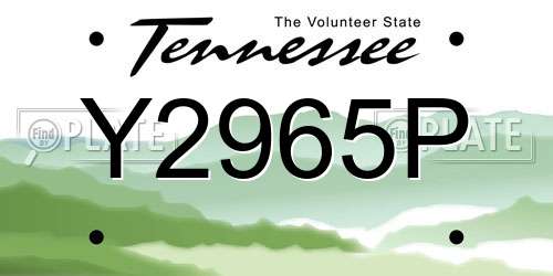 Y2965P Tennessee License Plate