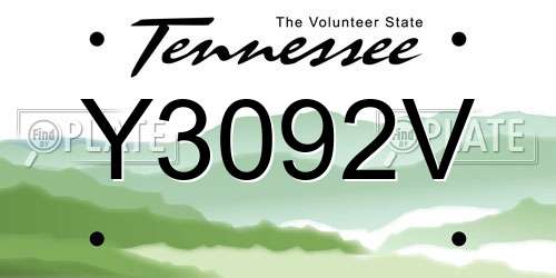 Y3092V Tennessee License Plate