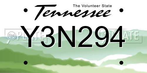 Y3N294 Tennessee License Plate