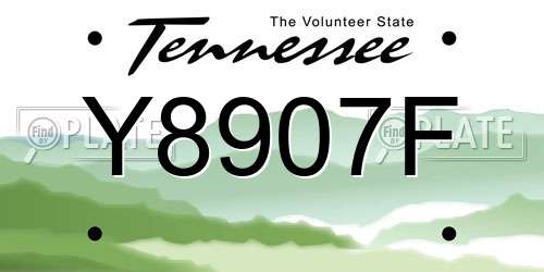 Y8907F Tennessee License Plate