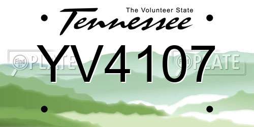 YV4107 Tennessee License Plate