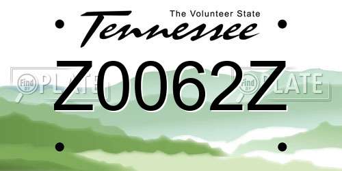 Z0062Z Tennessee License Plate