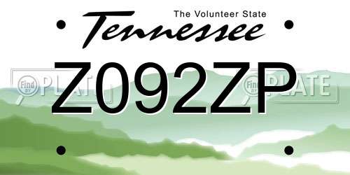 Z092ZP Tennessee License Plate