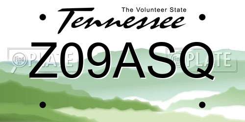 Z09ASQ Tennessee License Plate